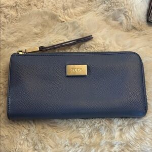 Tods blue leather L zip around long wallet